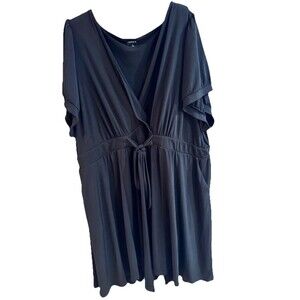 Torrid Black Dress Size 6X Belted Tie Waist V Neck Slimming Pockets Stretchy
